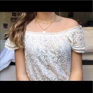 white lace off the shoulder top